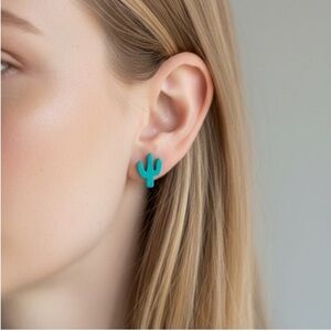 Green Cactus Shape Stud Earrings - Brand New